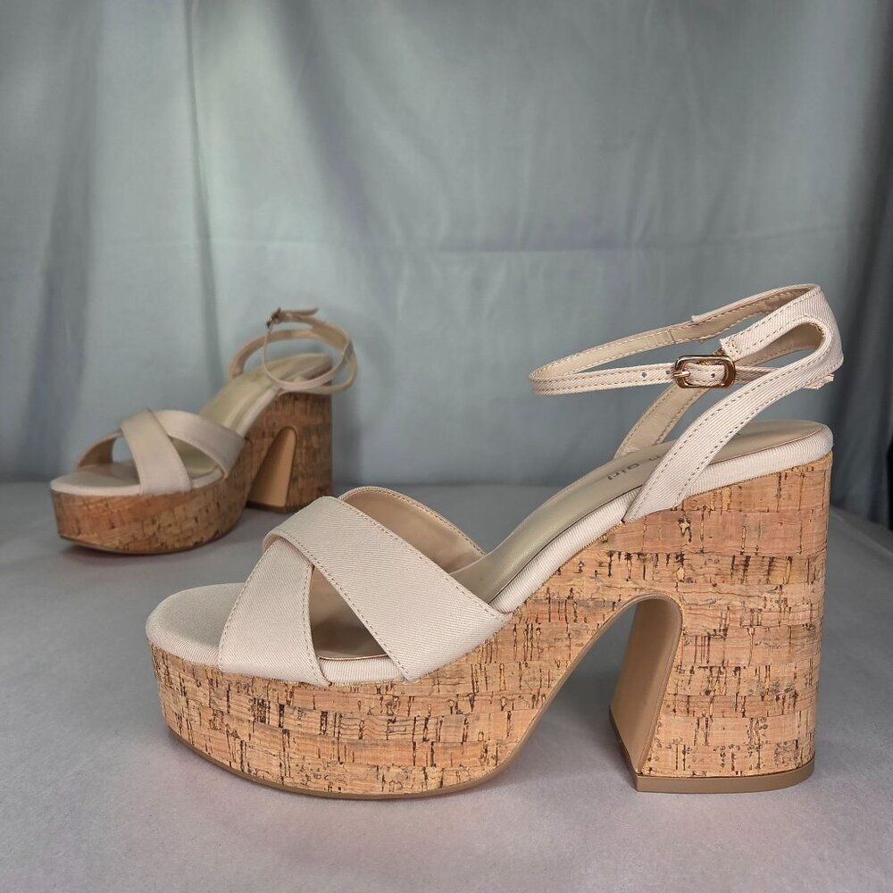 NWT Madden Girl RIIO Womens Canvas Ankle Strap Block Heel Sandals